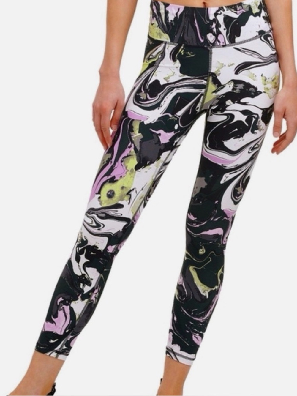 Dkny Neon Marble-Print Leggings in Black, Pink, Lime